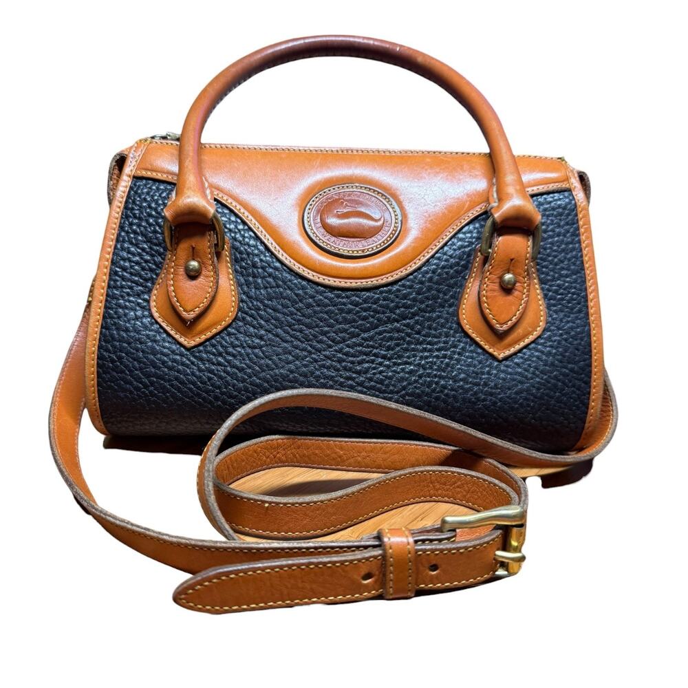 Vtg DOONEY & BOURKE Barrel AWL Black Tan Satchel Crossbody Shoulder Bag USA 80's - Picture 2 of 10